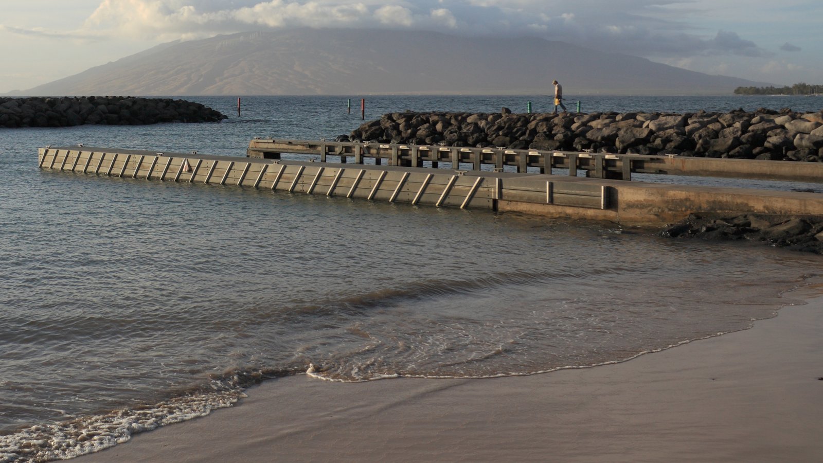 Kīhei Boat Ramp docks and rubble breakwaters beside the South Maui shoreline