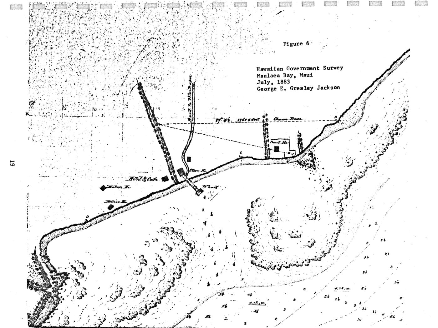 1883 Hawaiian Government Survey map of Māʻalaea Bay showing the wharf, hotel, storehouse, roads, shoreline, and soundings