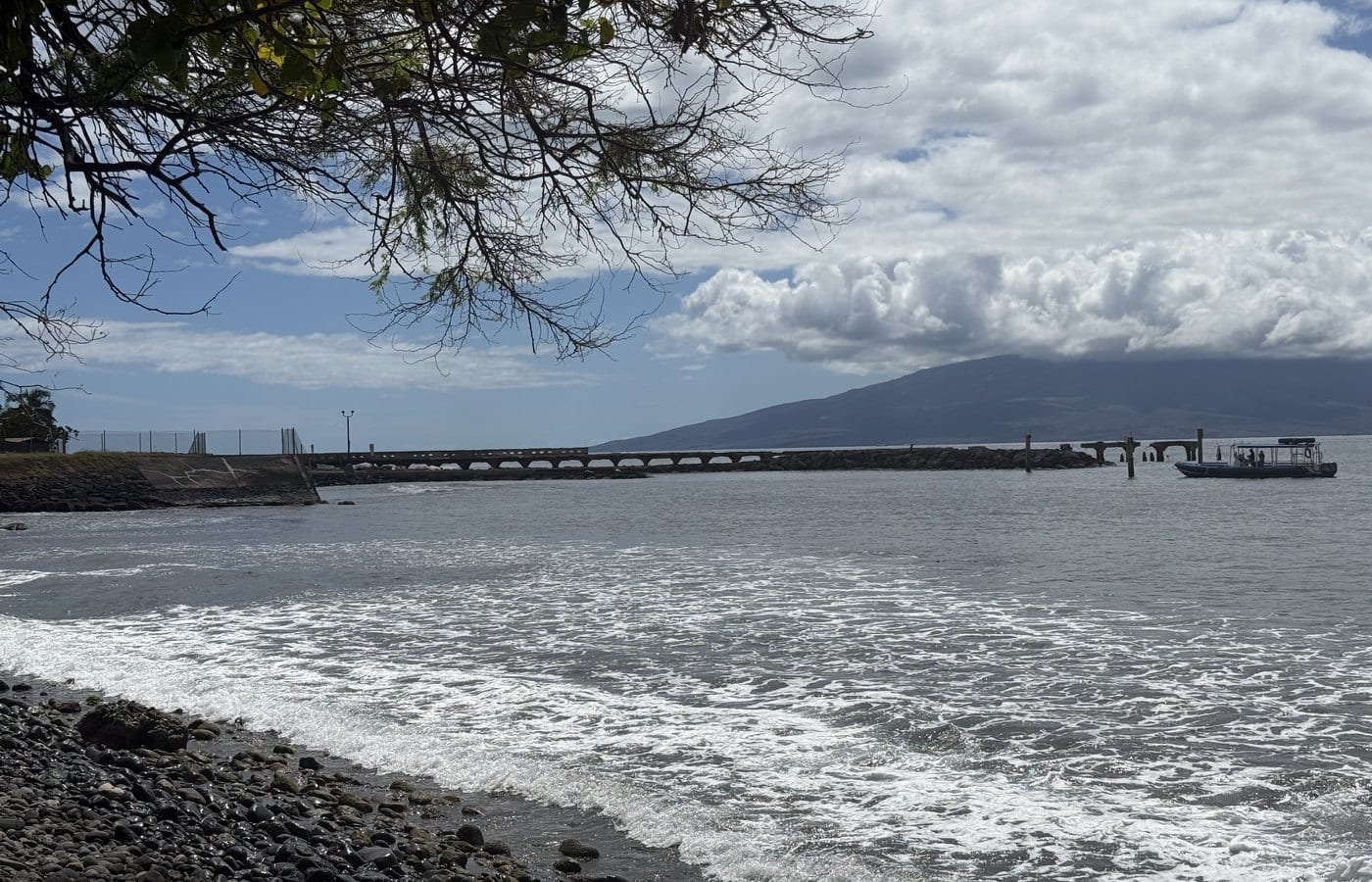Māla Wharf ruins and the public launch area viewed from the water to the north