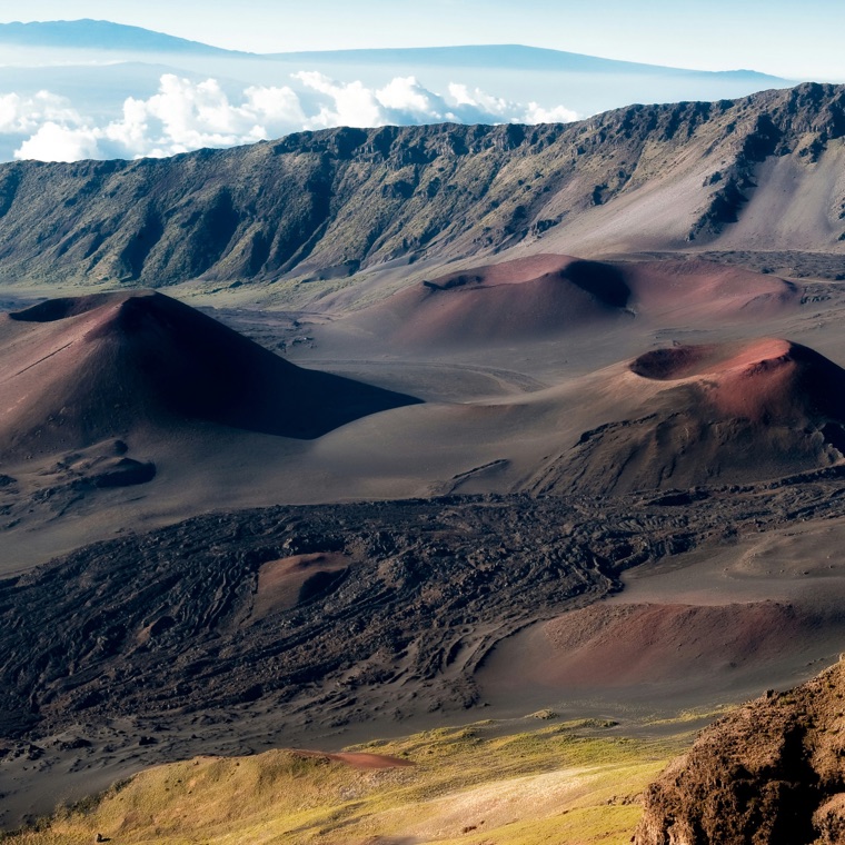 The volcanic crater and cinder cones at the summit of Haleakalā