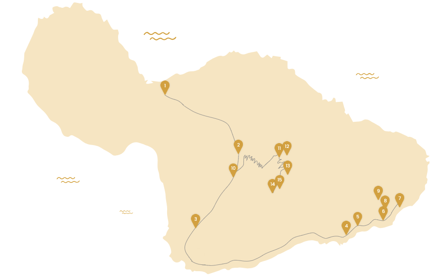 Illustrated Maui map showing the Pipiwai Trail and Haleakalā Summit route
