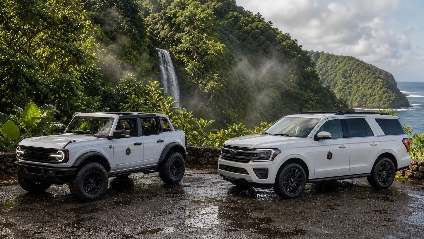 Hawaii By Storm open-air Bronco and luxury SUV options for a private Road to Hana tour