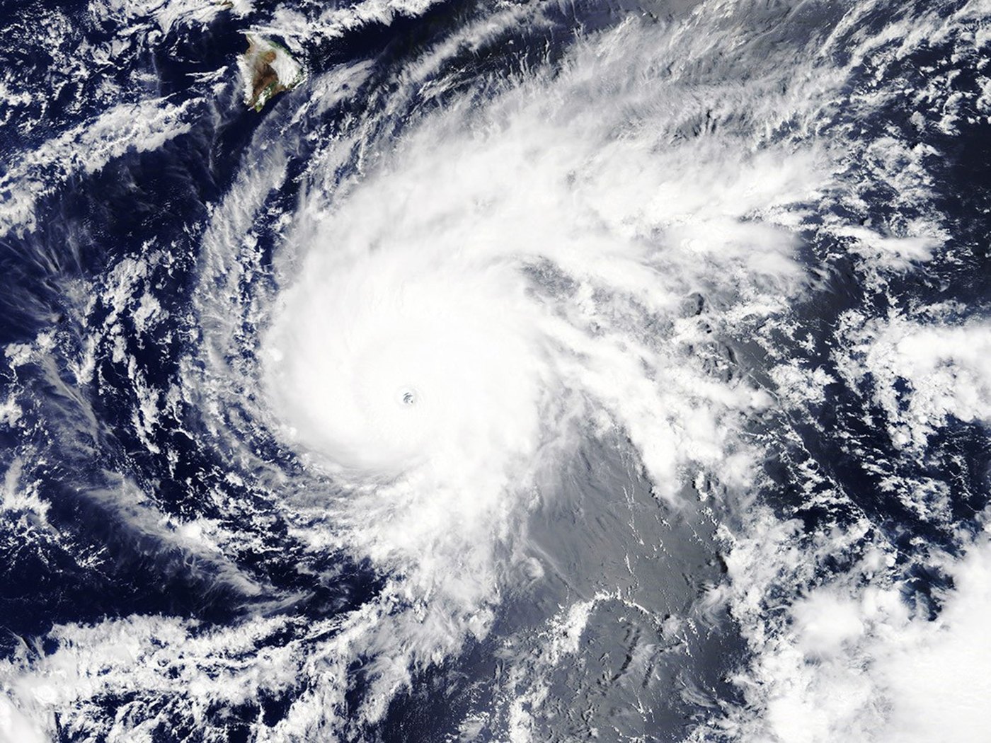 NASA satellite view of Hurricane Lane south of the Hawaiian Islands in August 2018